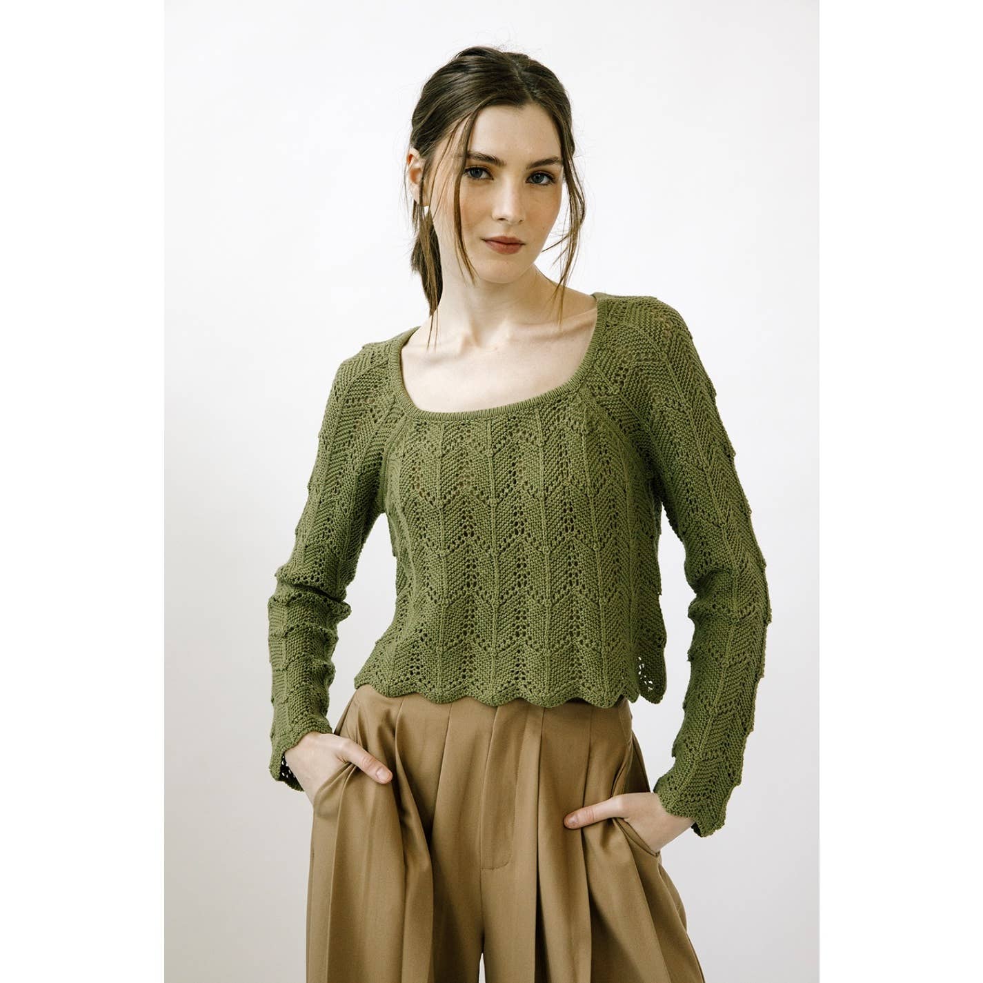 STORIA EVERGREEN CROCHET KNIT TOP