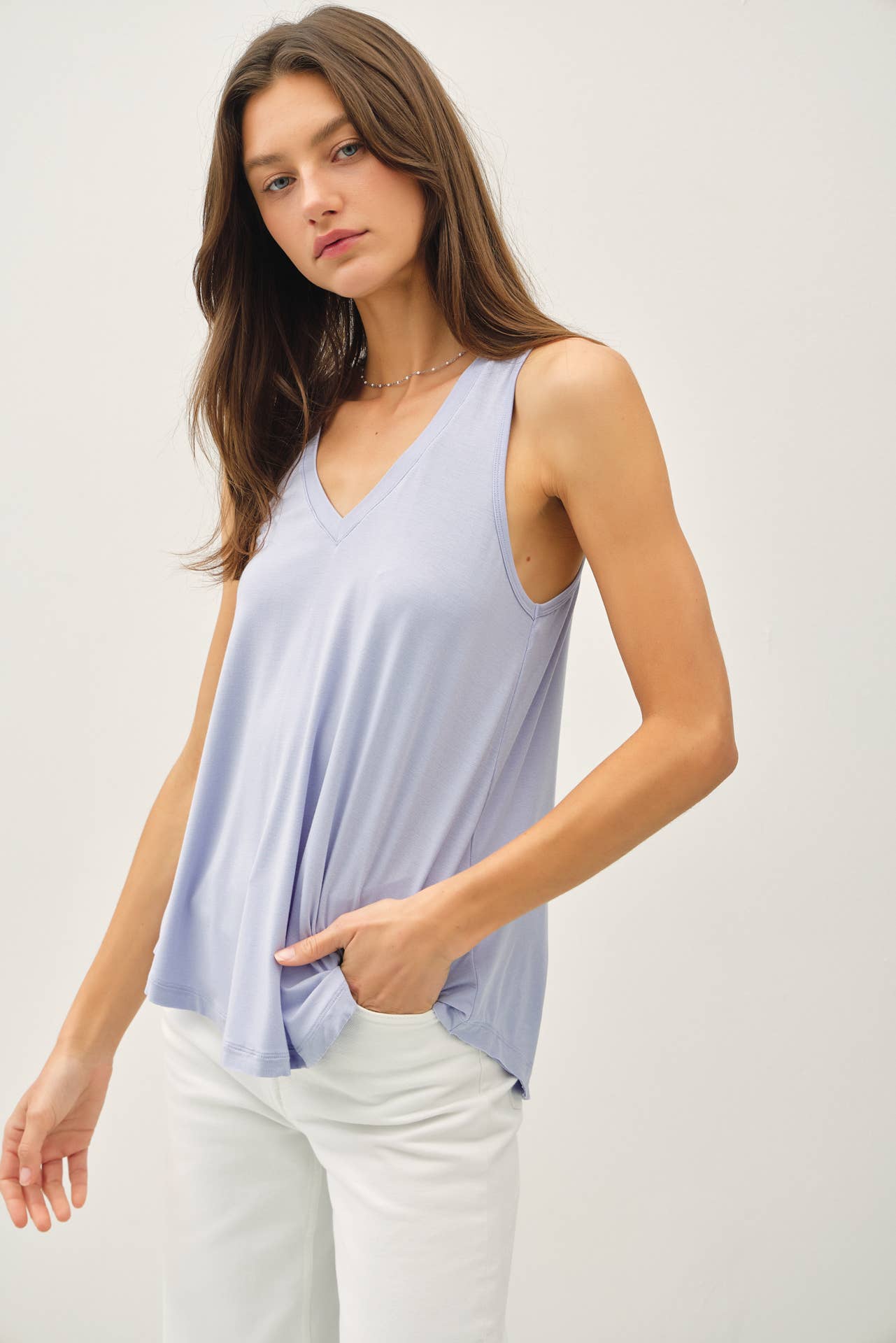 Be Cool Basic Threads Flowy V-NECK TANK Dusty Blue