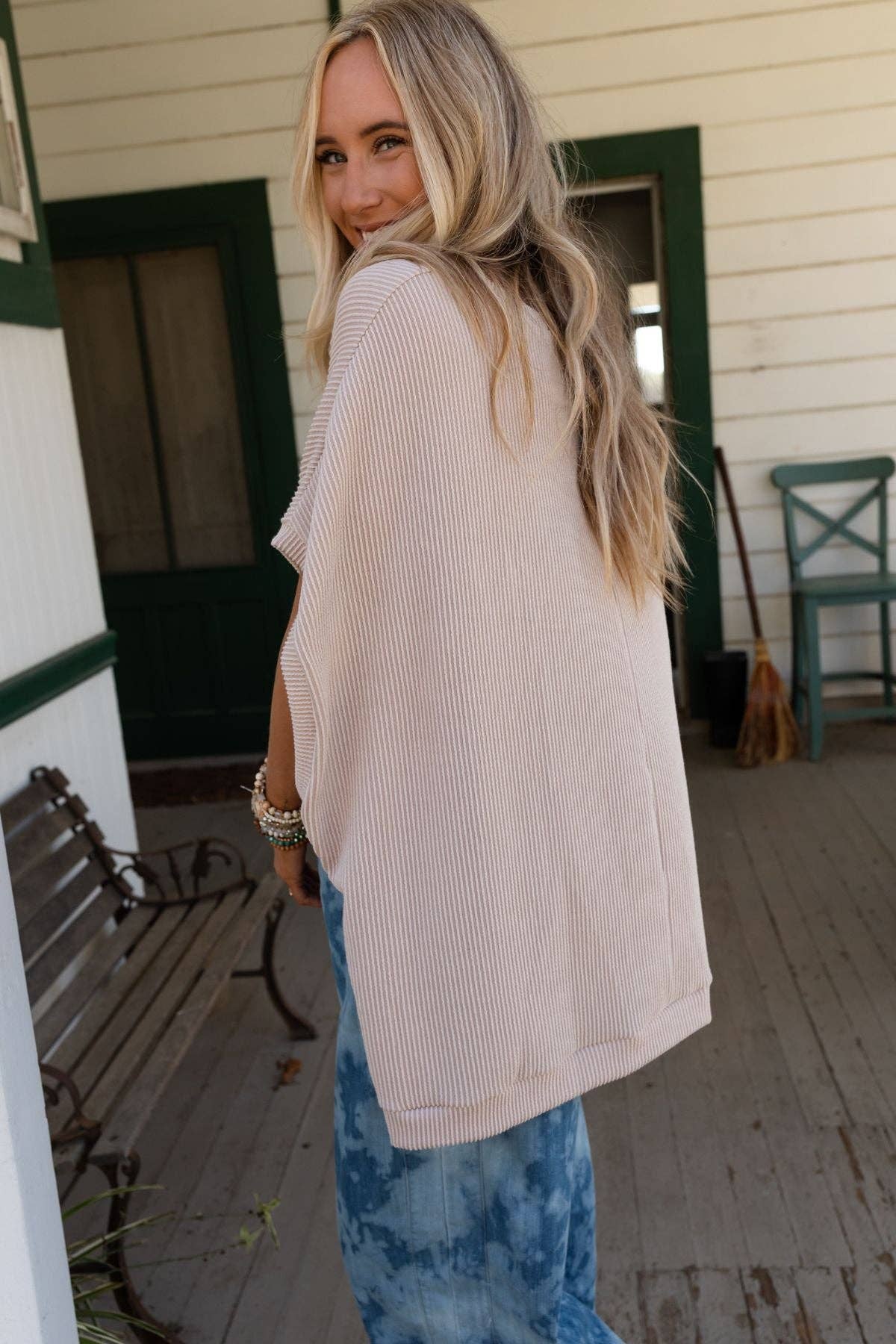 Three Bird Nest Moon Glow Texture Knit Top - Oat