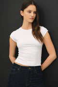 Be Cool BASIC THREADS CAP SLEEVE CREWNECK TOP OFF WHITE