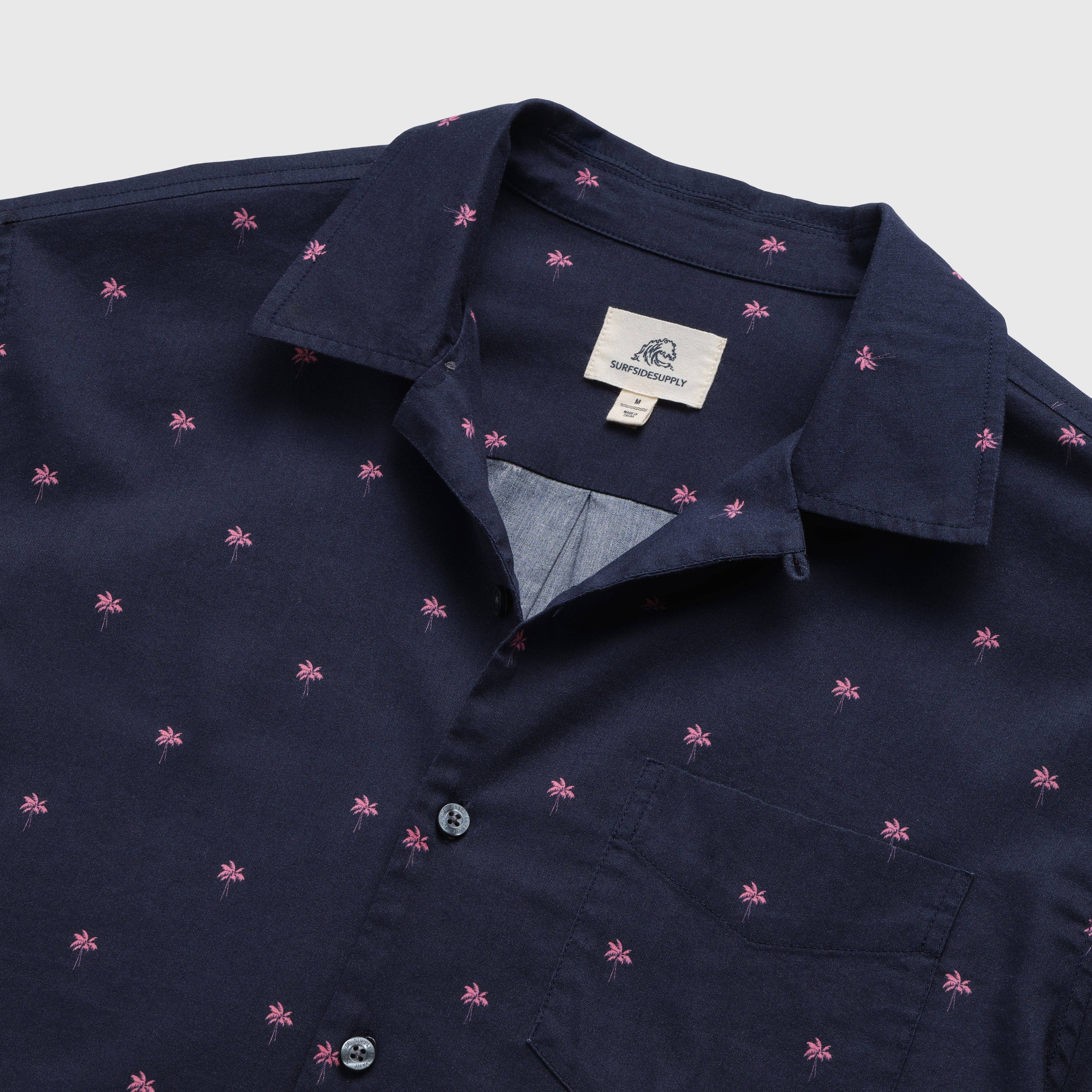 SURFSIDESUPPLY Mariner Printed Palm Camp Collar Shirt - Palm Navy