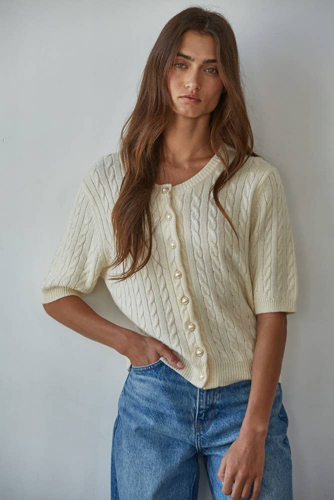 By Together Priscilla Button Down Cardigan Cream