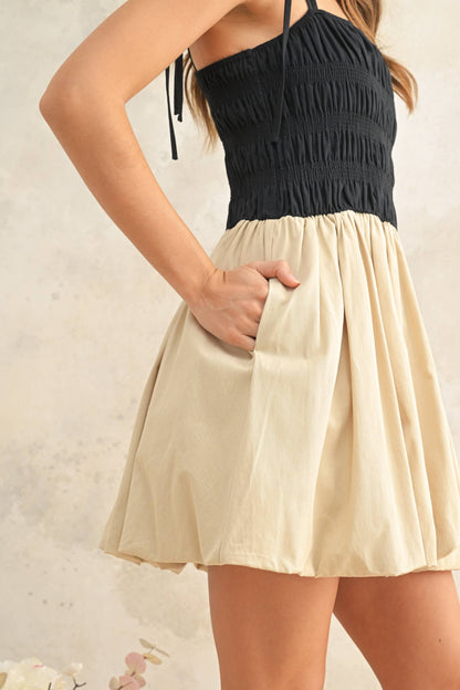 MIOU MUSE CONTRASED TOP BALLON DRESS