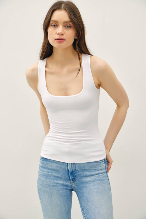 Be Cool BASIC THREADS DOUBLE LINED BASIC SQUARE NECK TANK OFF WHITE