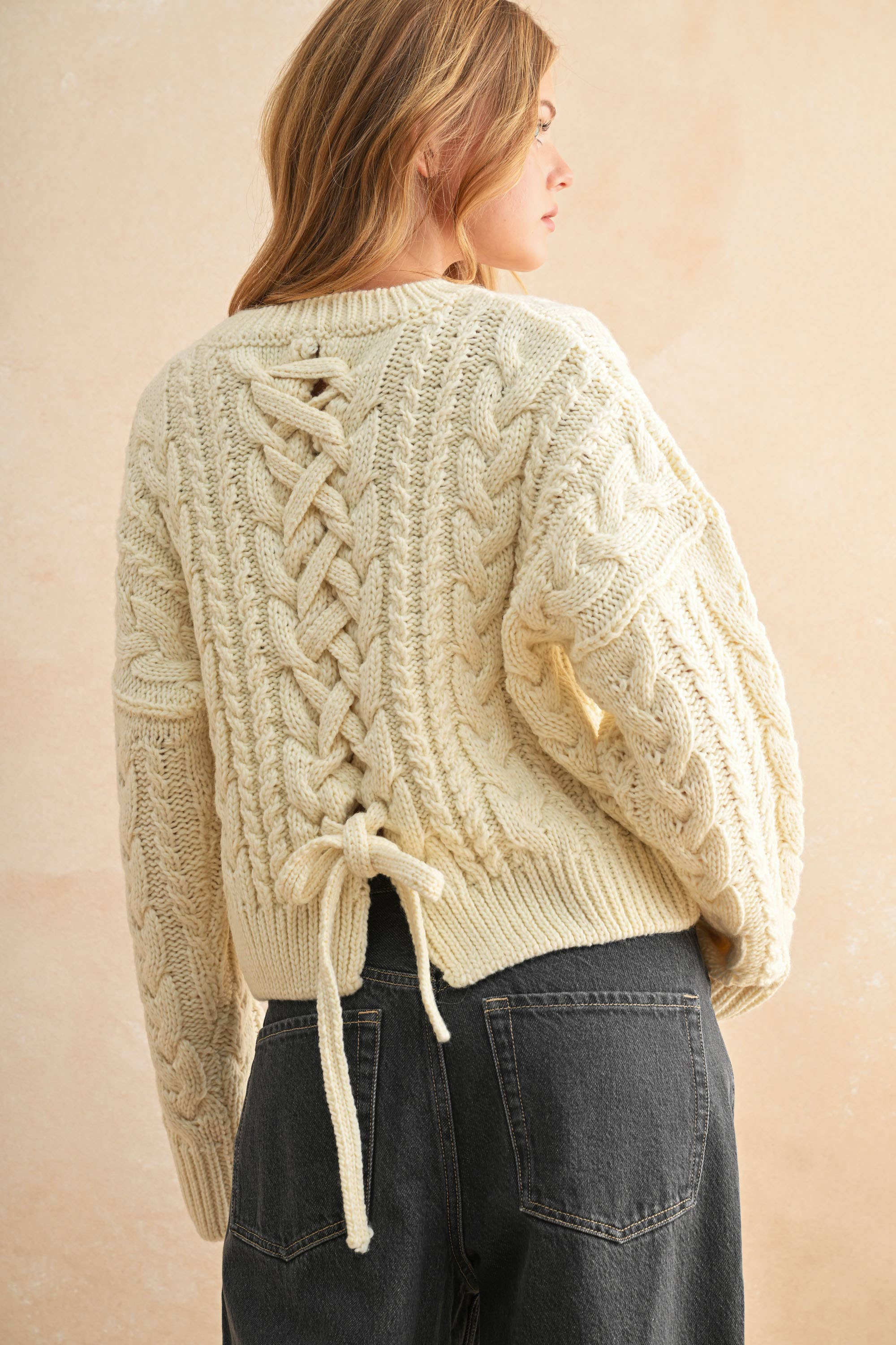 MIOU MUSE SUGAR COOKIE CABLE SWEATER