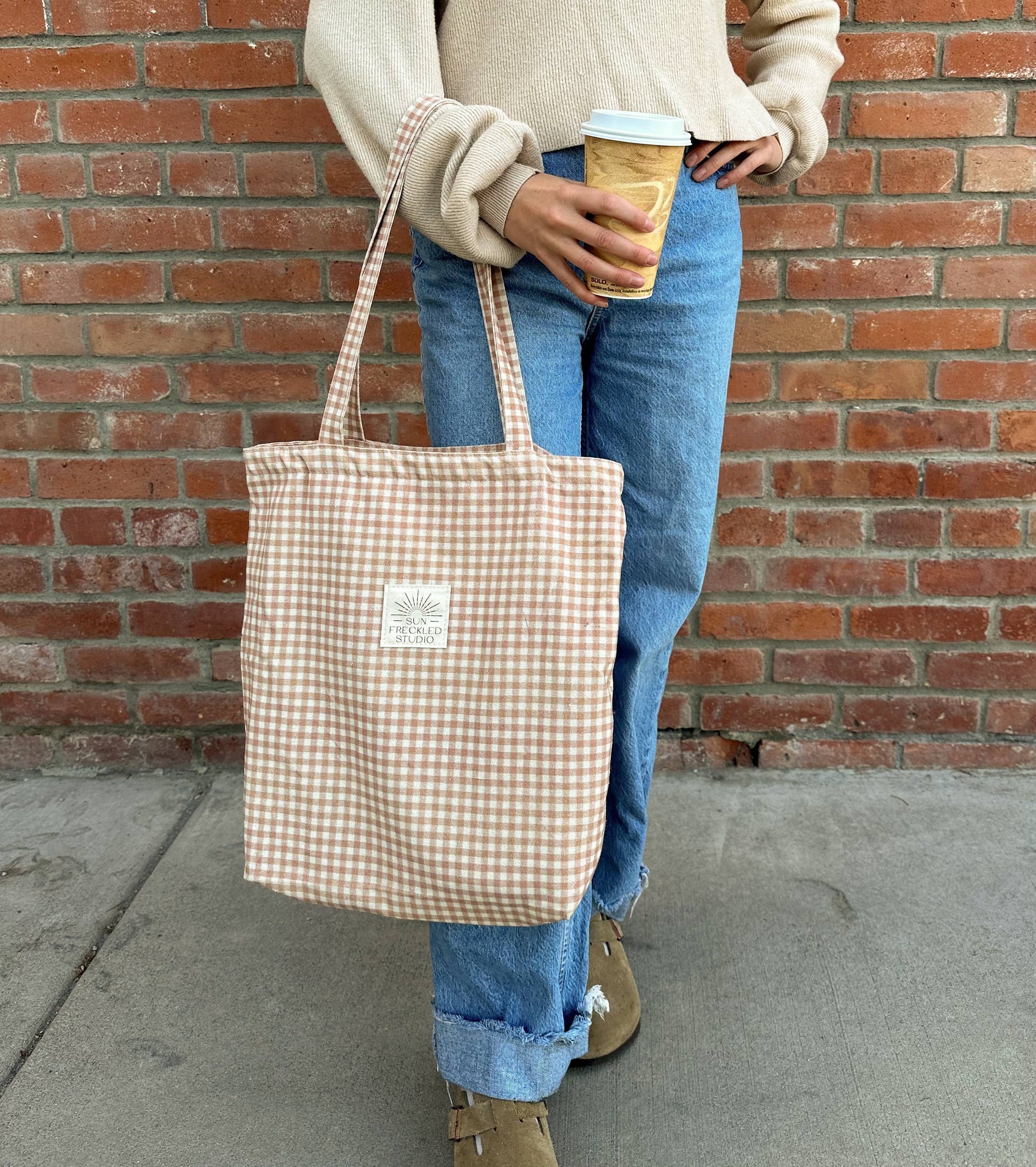 Sun Freckled Studio Chai Gingham Tote Bag