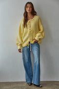 By Together Eggnog Tie Front Sweater L Yellow