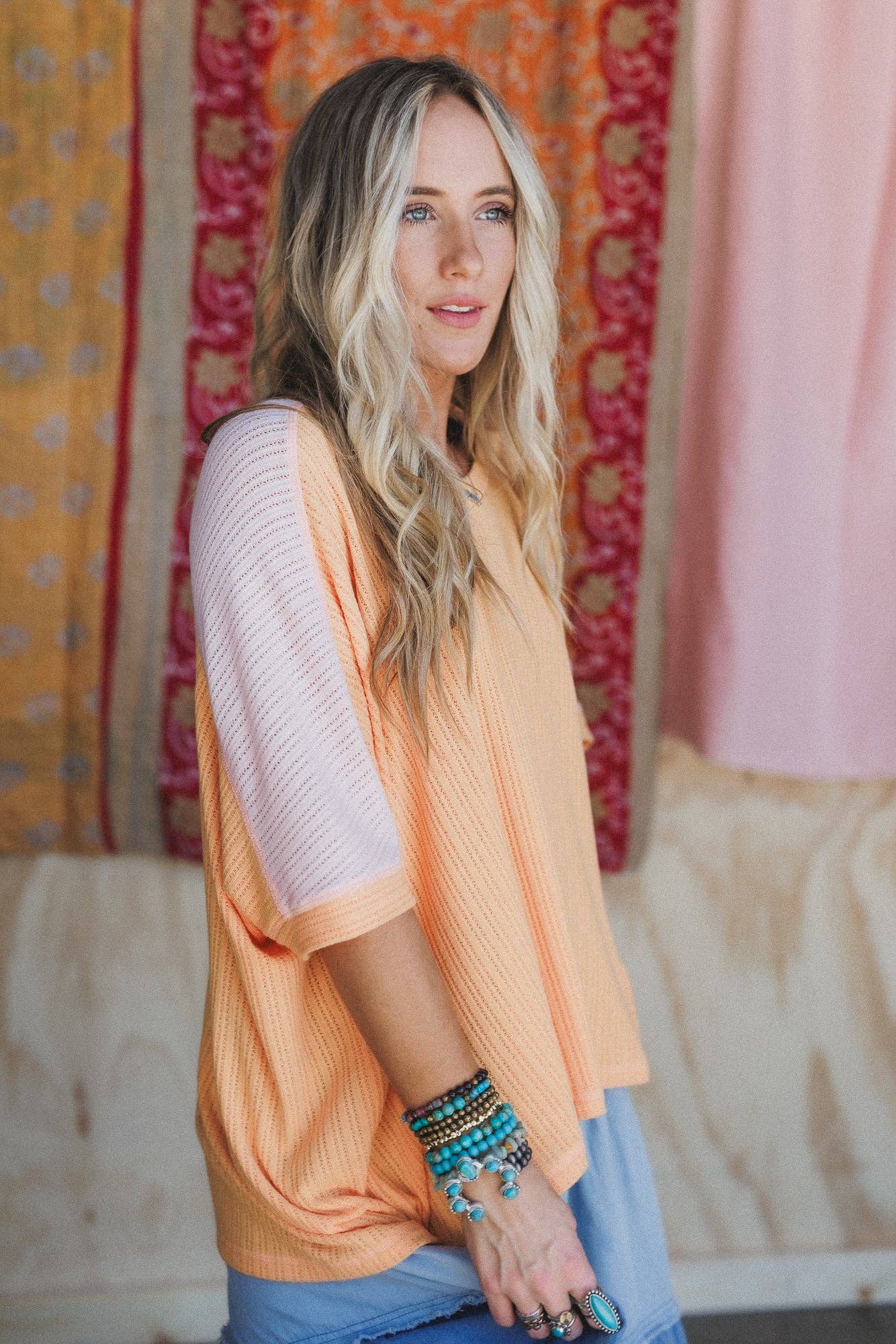 Three Bird Nest Wild At Heart Contrast Top - Blush Apricot