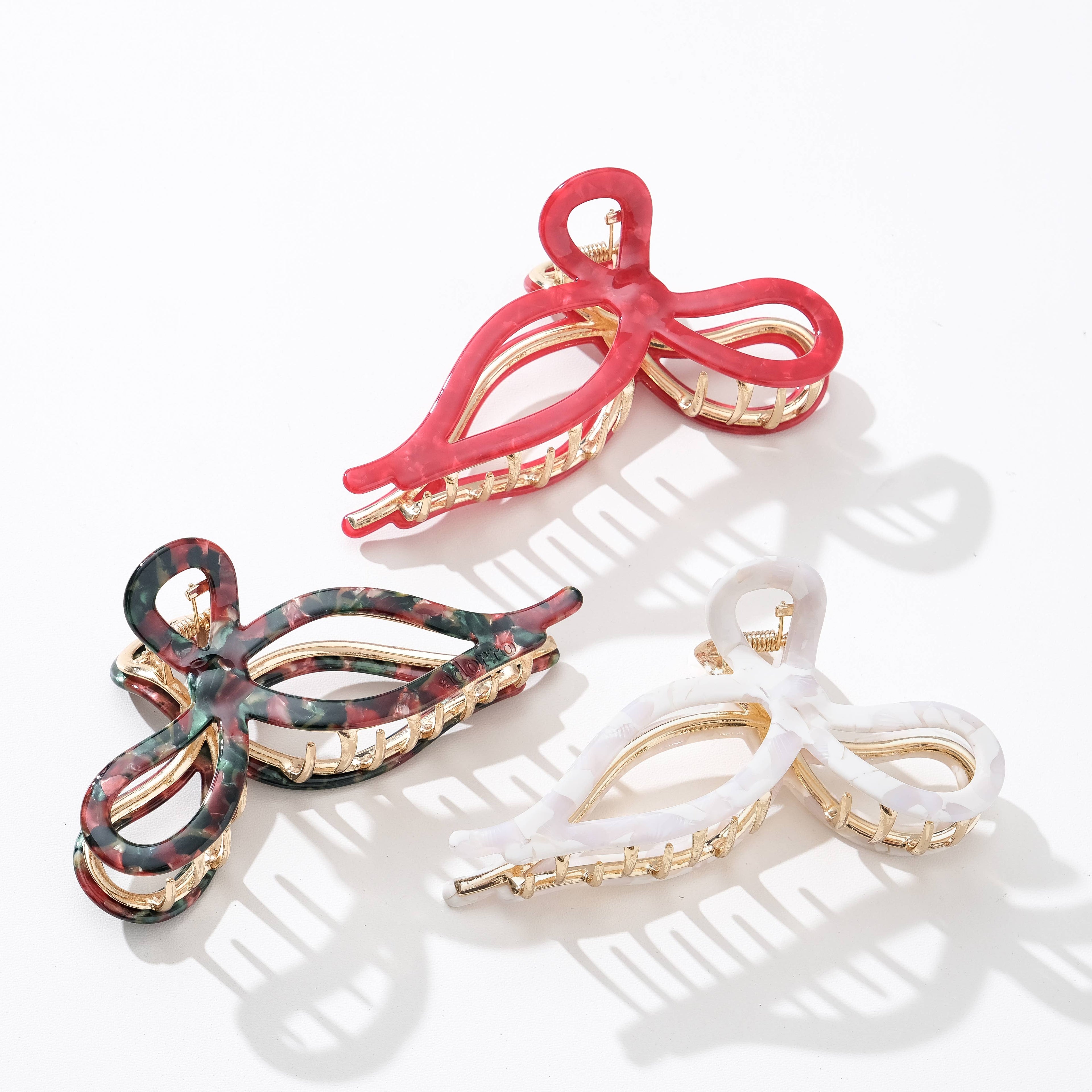 Adorro Sabrina Vintage Holiday | Large Ribbon Metal Bow Claw Clip