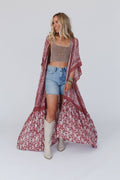 Three Bird Nest Paisley Tapestry Free Flow Duster - Wine OS