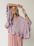 Three Bird Nest Let Me Ruffled Poncho Top - Pale Plum