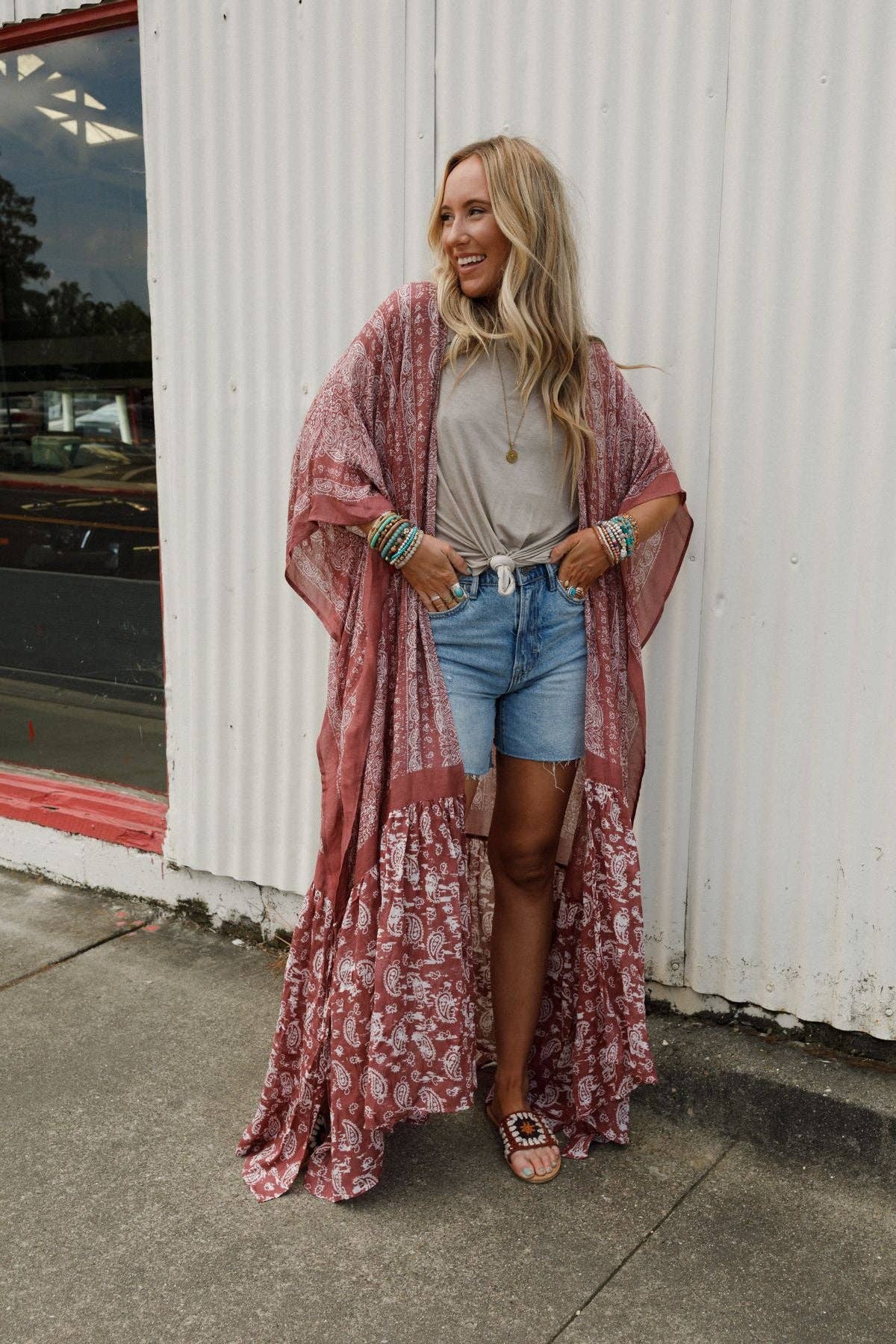 Three Bird Nest Paisley Tapestry Free Flow Duster - Wine