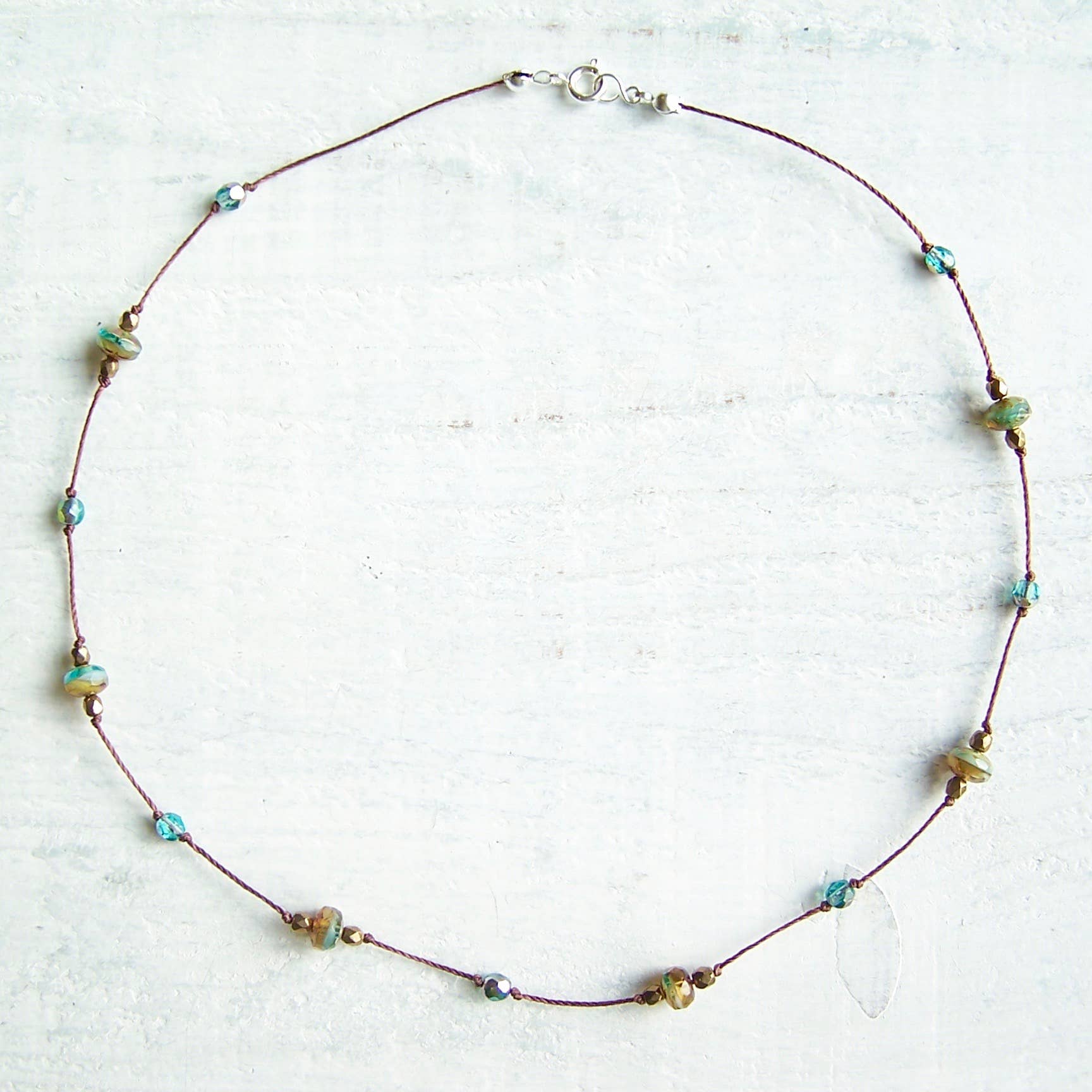 Jo Bird Jewelry Czech Glass Choker Necklace Aqua