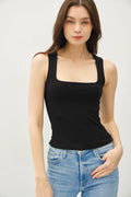 Be Cool BASIC THREADS DOUBLE LINED SQUARE NECK TANK Black