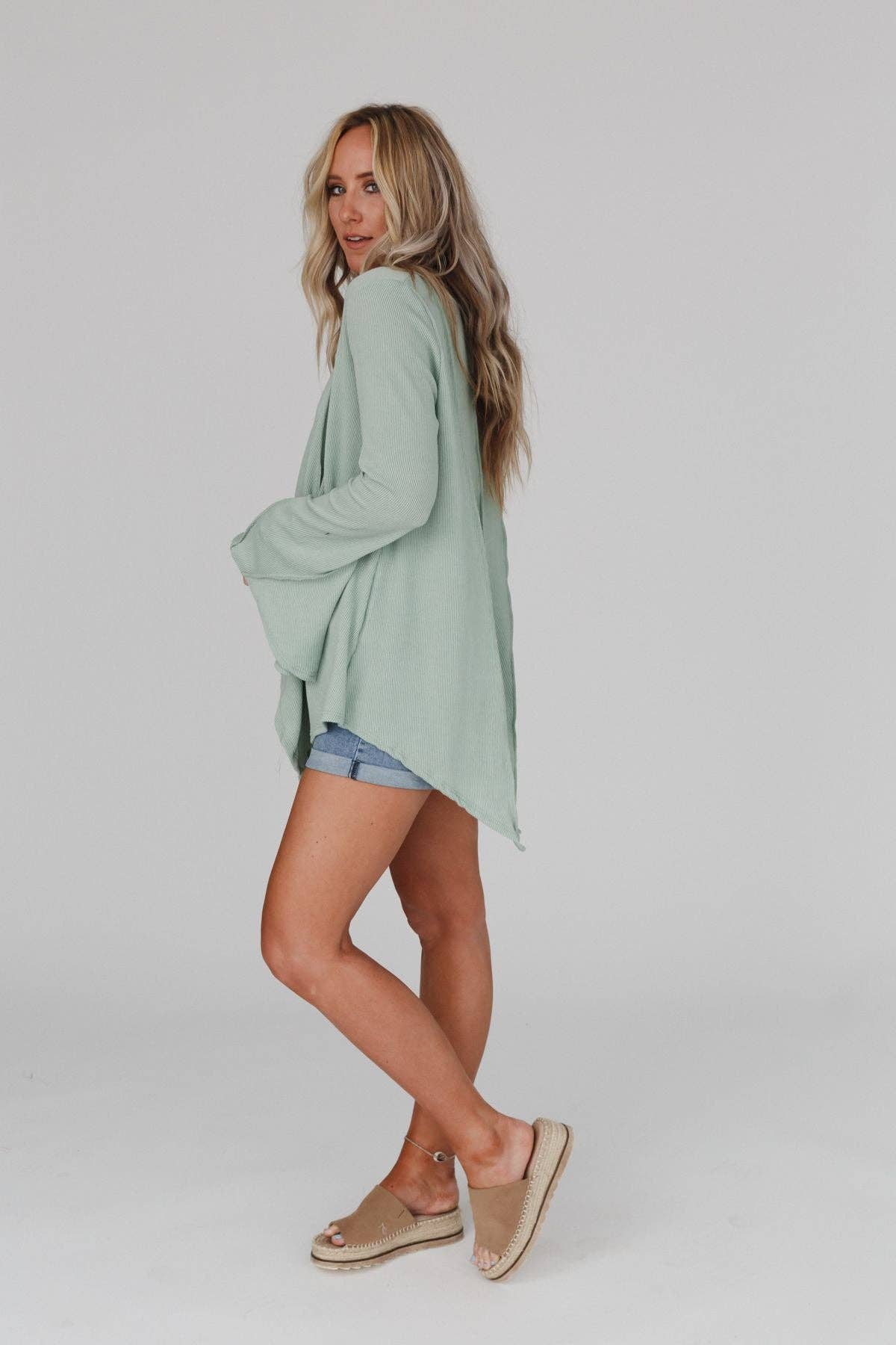 Three Bird Nest Golden Hour Long Bell Sleeve Top - Sage