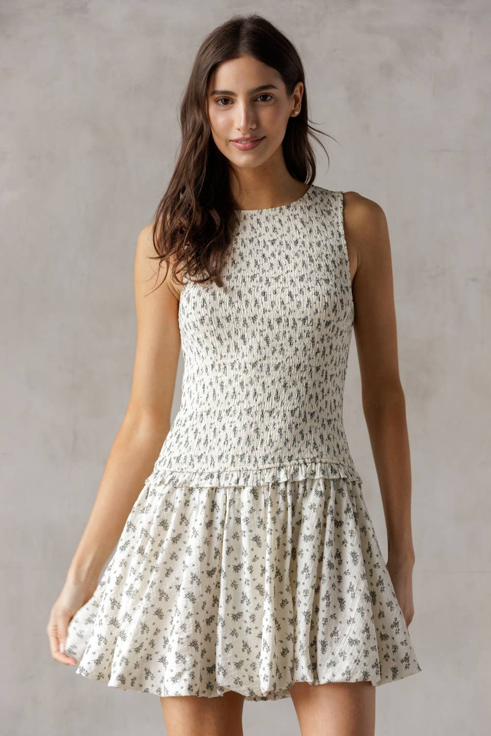 STORIA Flora Drop Waist Dress IVORY BLACK FL