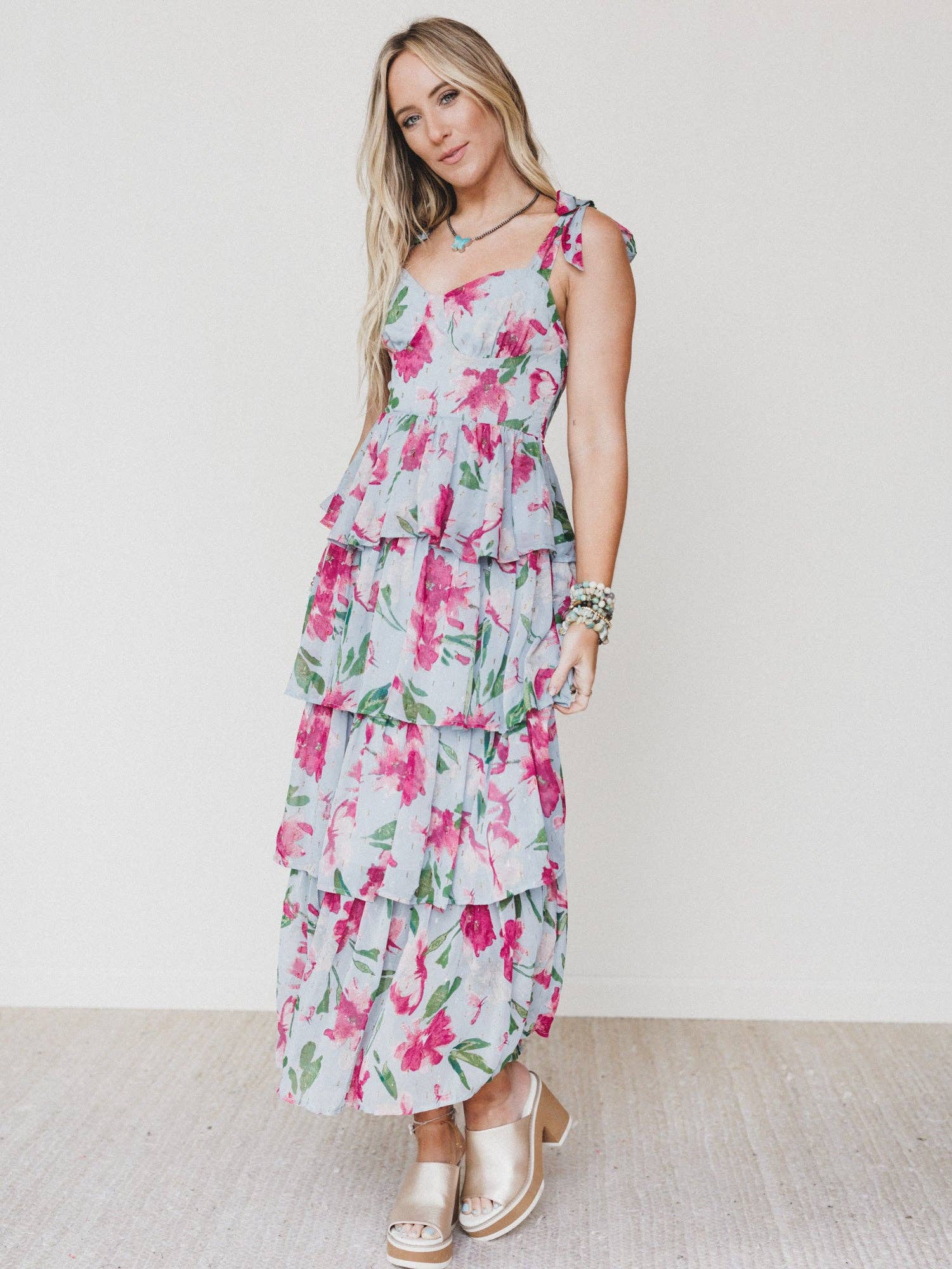 Three Bird Nest Lila Bloom Maxi Dress - Dusty Blue Dusty Blue