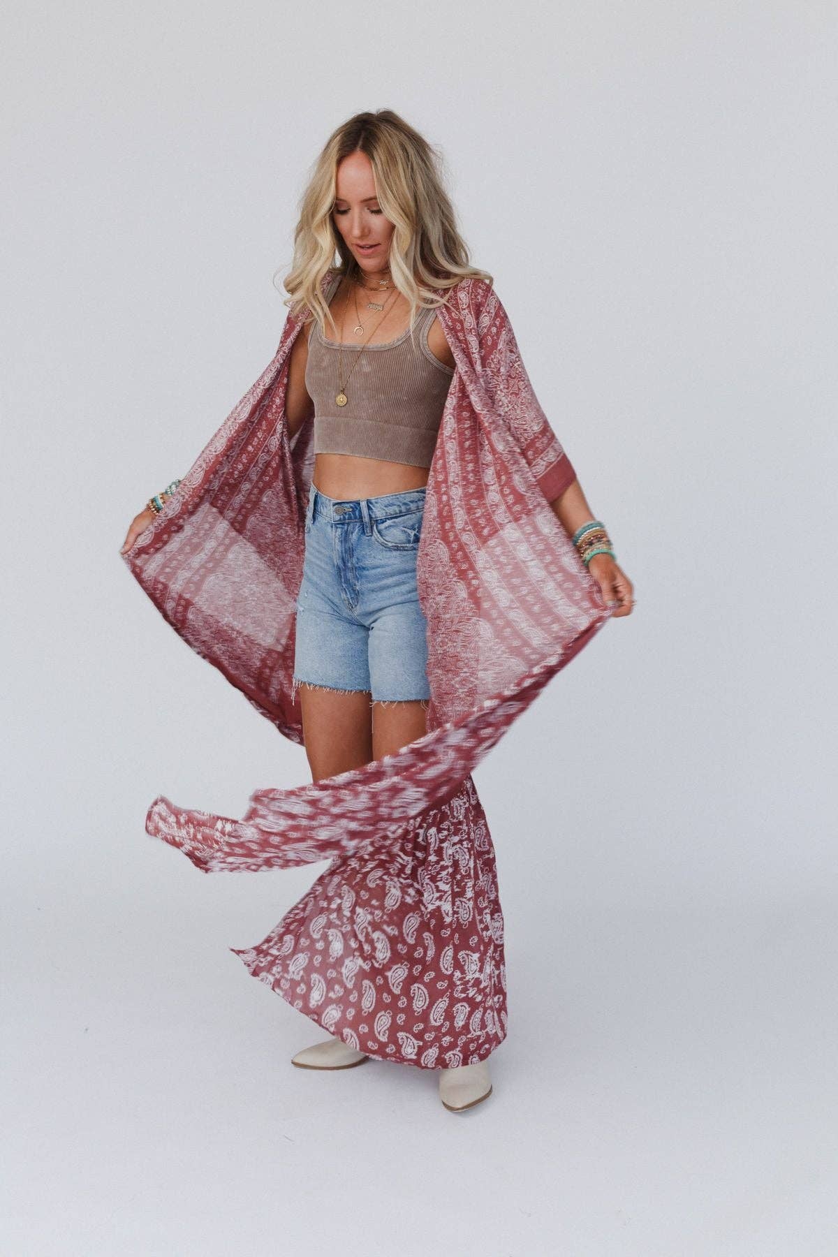 Three Bird Nest Paisley Tapestry Free Flow Duster - Wine