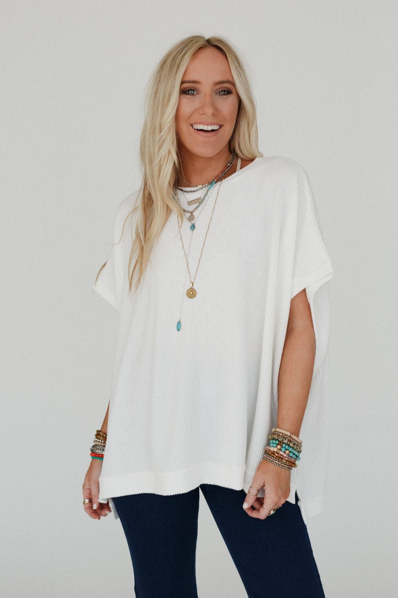 Three Bird Nest Moon Glow Texture Knit Top - Off White