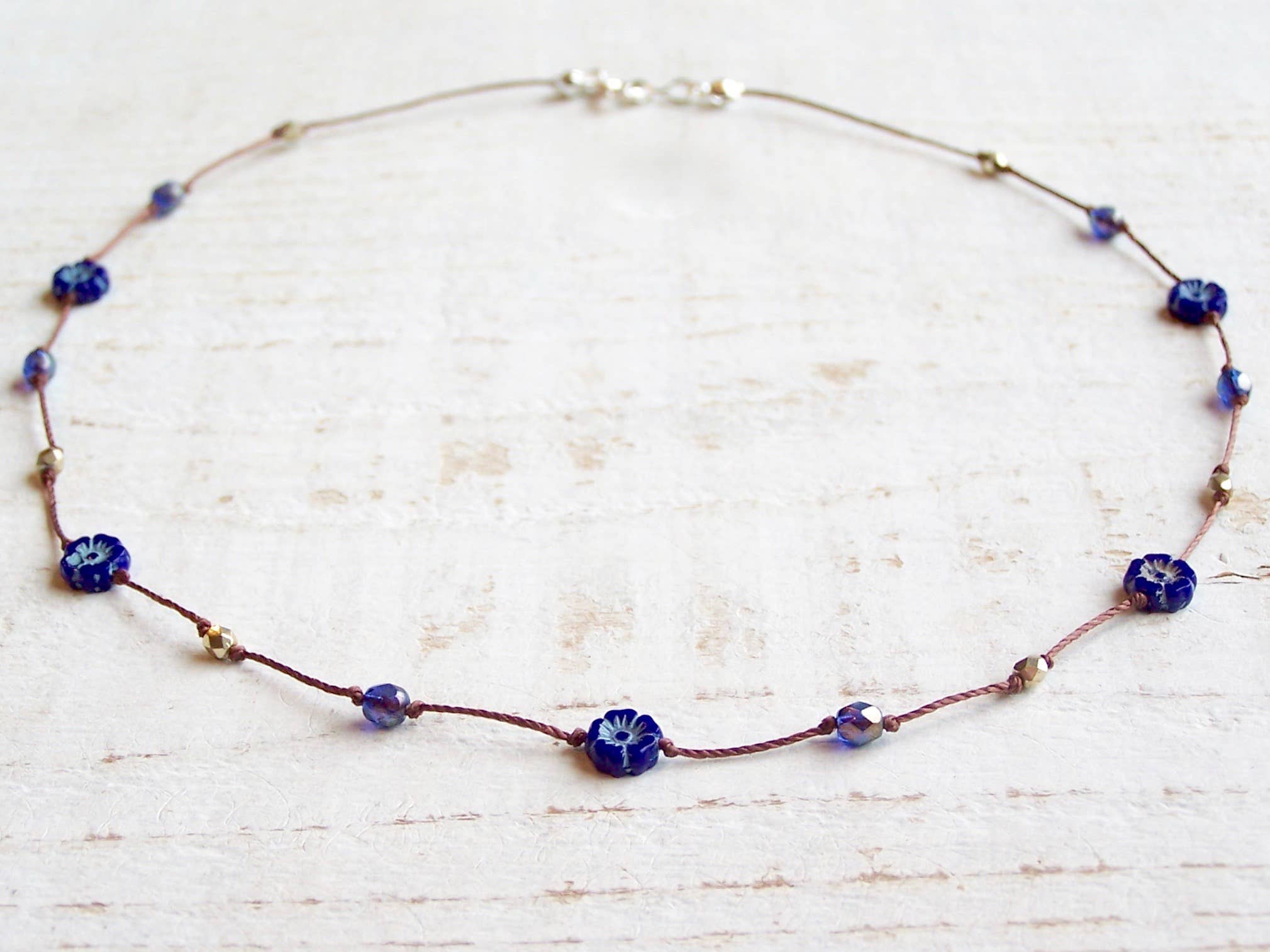 Jo Bird Jewelry Petit Hibiscus Necklace Lapis Blue