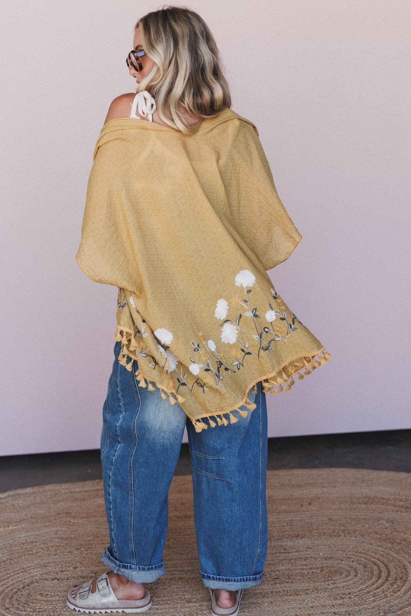 Three Bird Nest Secret Meadow Embroidered Kimono - Mustard