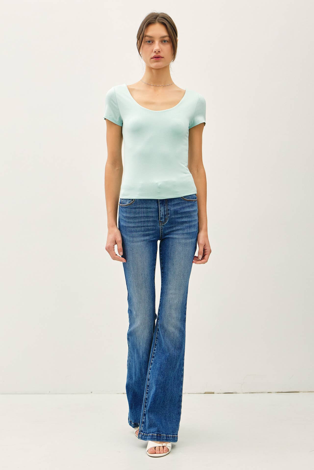 Be Cool BASIC DOUBLE LINED SCOOP NECK CAP SLEEVE TOP