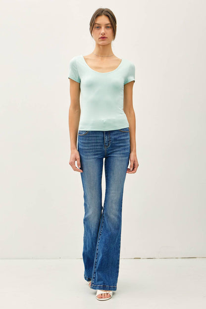 Be Cool BASIC DOUBLE LINED SCOOP NECK CAP SLEEVE TOP