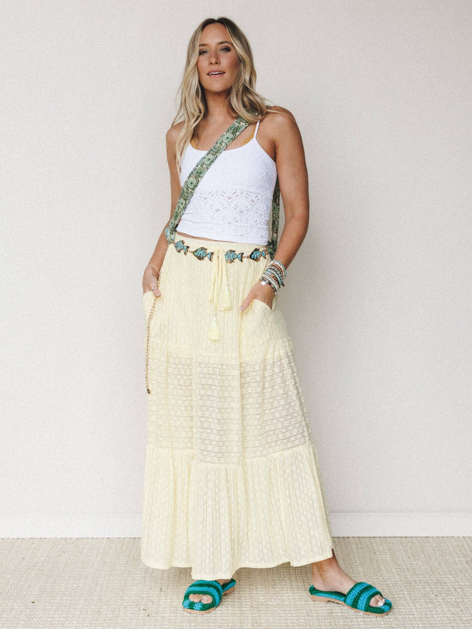 Three Bird Nest Golden Drift Tiered Maxi Skirt - Yellow