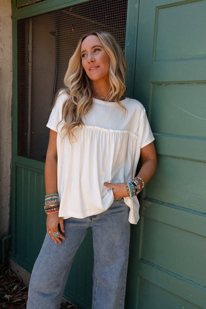Three Bird Nest SUNDAY MORNING BABYDOLL TOP - WHITE