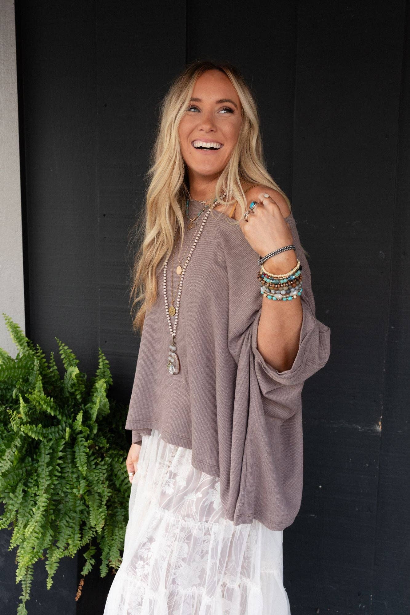 Three Bird Nest Kelsie Dolman Top - Dark Oatmeal