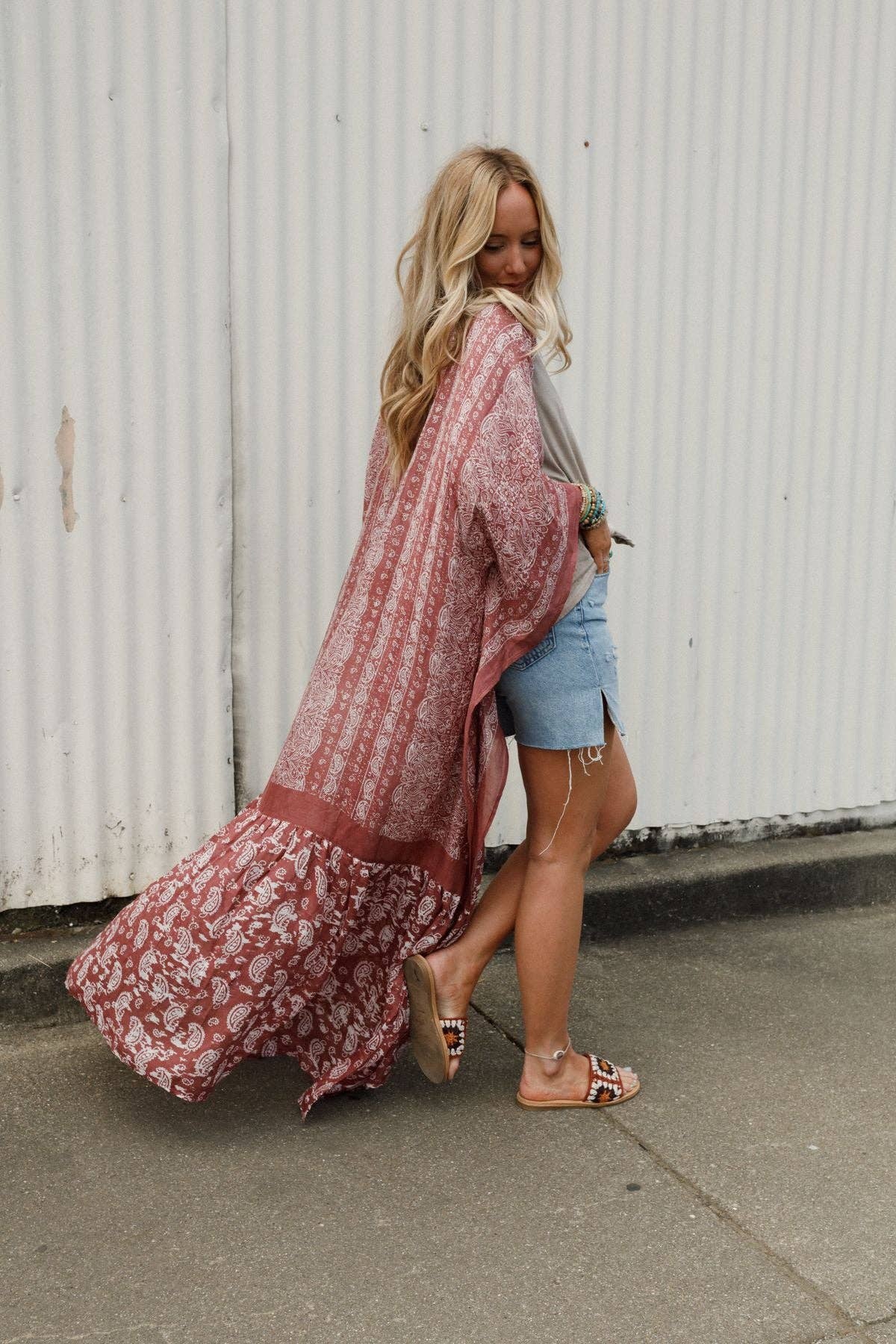 Three Bird Nest Paisley Tapestry Free Flow Duster - Wine