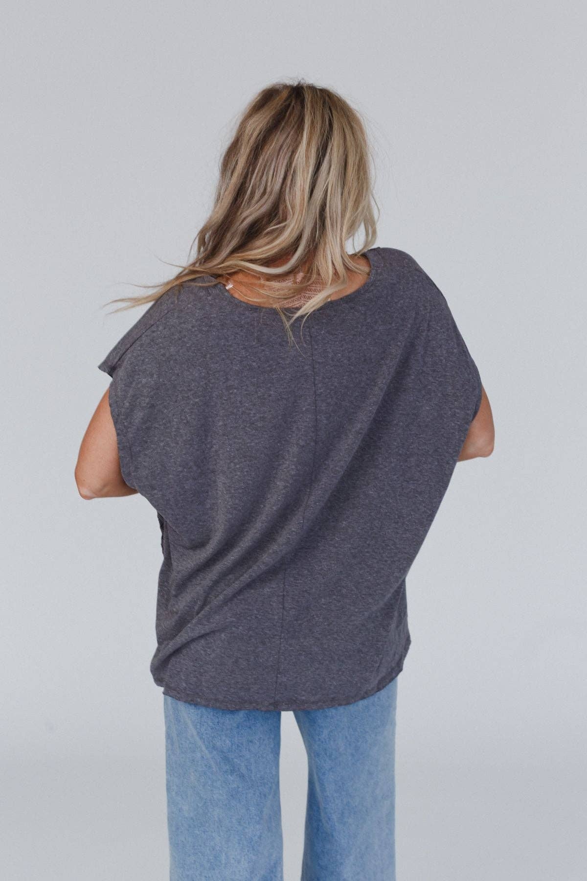 Three Bird Nest Camden Lace V Neck Top - Charcoal