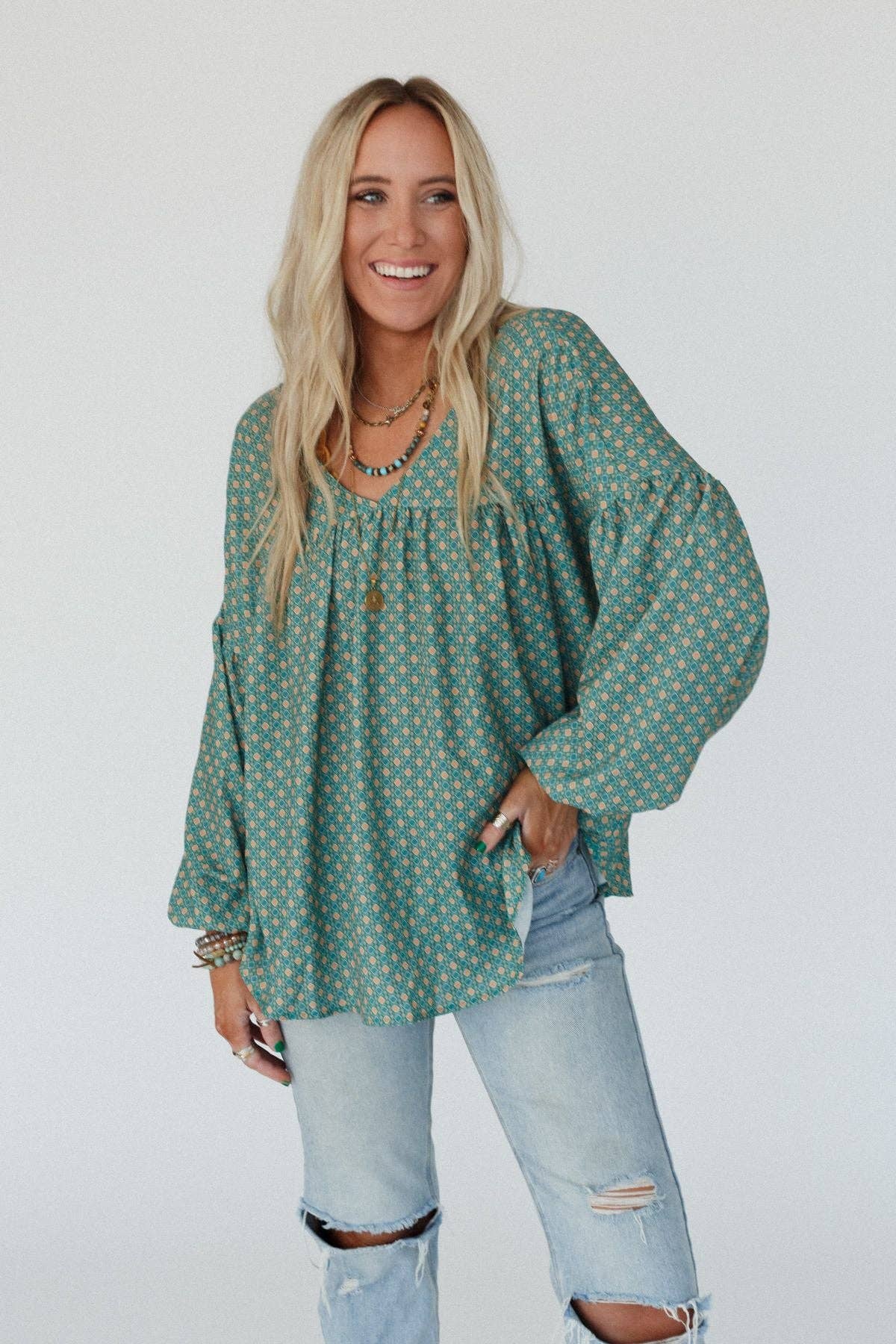 Three Bird Nest Kendrix Printed Top - Teal