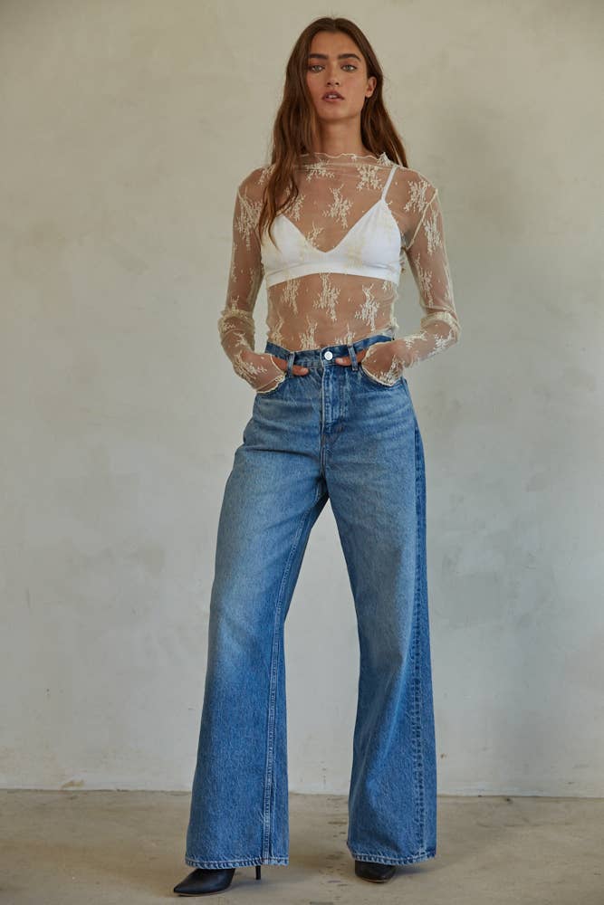 By Together Freya Lace Layering Top M Ivory