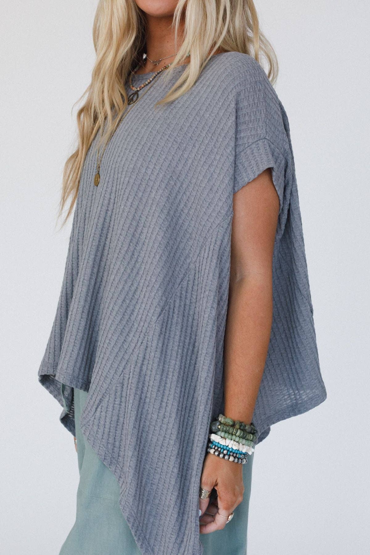 Three Bird Nest Everleigh Textured Tunic Top - Heather Gray