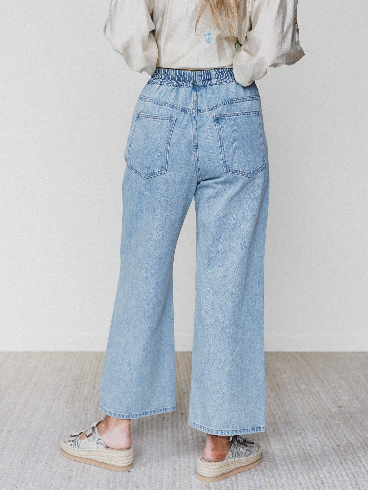 Three Bird Nest Soft Petal Denim Pants