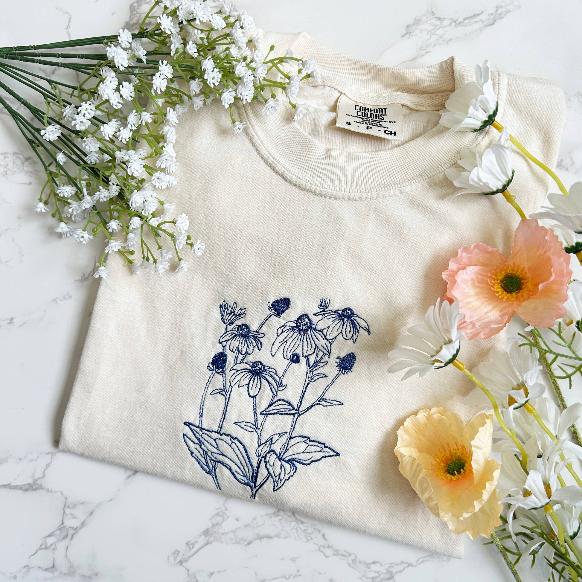 Plantiful Design Co Embroidered Wildflower Nature Hiking Tshirt