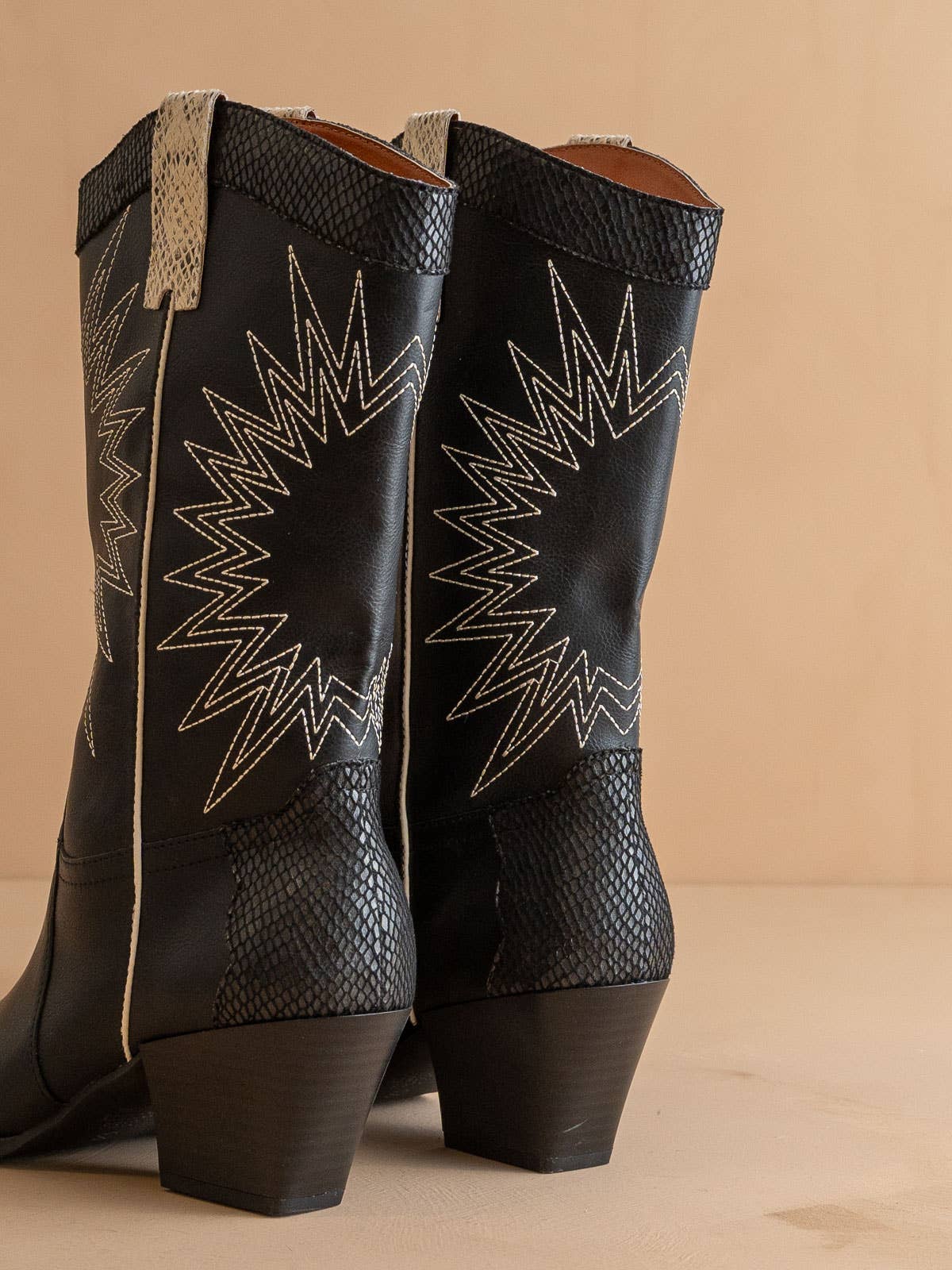 OASIS SOCIETY THE HALLE BLACK | PANELED COWBOY WESTERN BOOT SNAKE PRINT