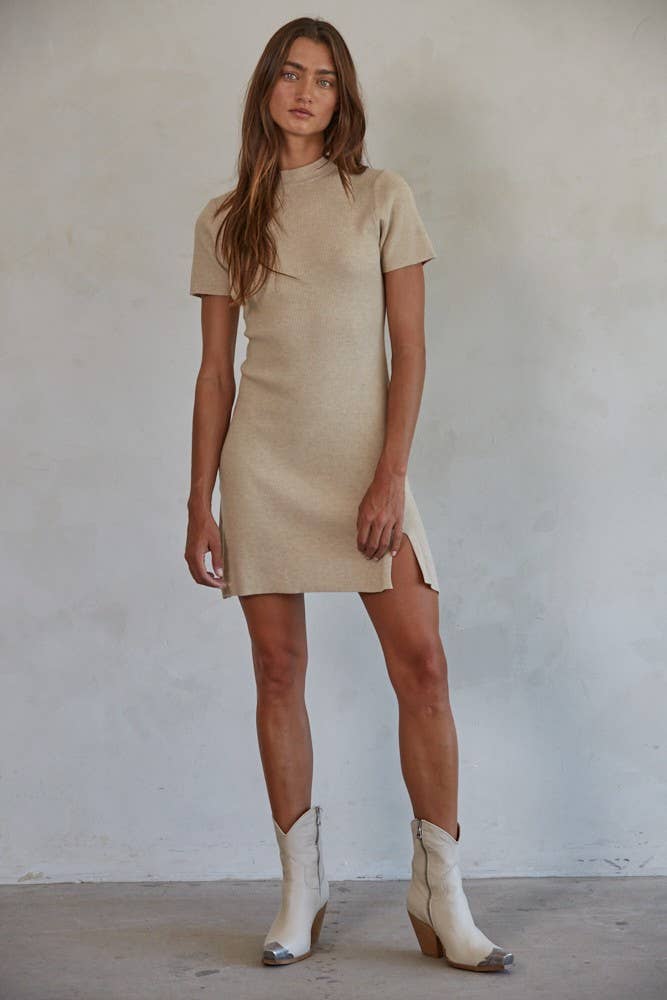 By Together Micah Knit Ribbed Mini Dress Beige