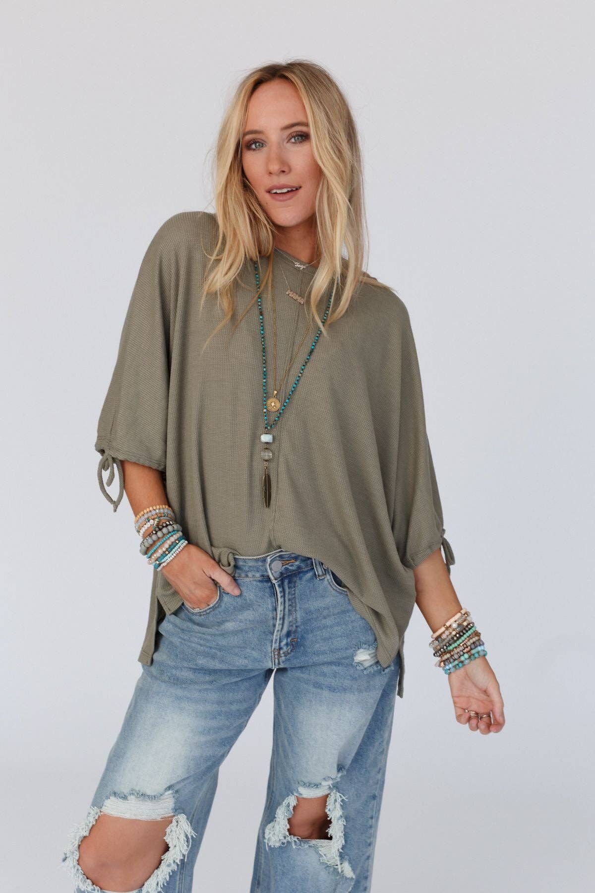 Three Bird Nest LITTLE LARK PUFF SLEEVE TEE - OLIVE