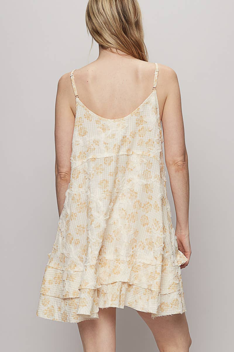 Pol Clothing V-NECK SLEEVELESS TEXTURED WOVEN PRINT DRESS