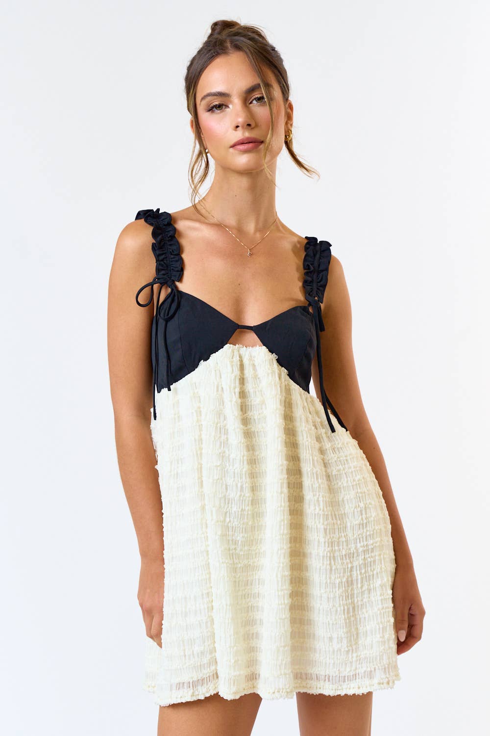 Blue Blush BOW STRAP DETAIL CHIFFON BABYDOLL DRESS