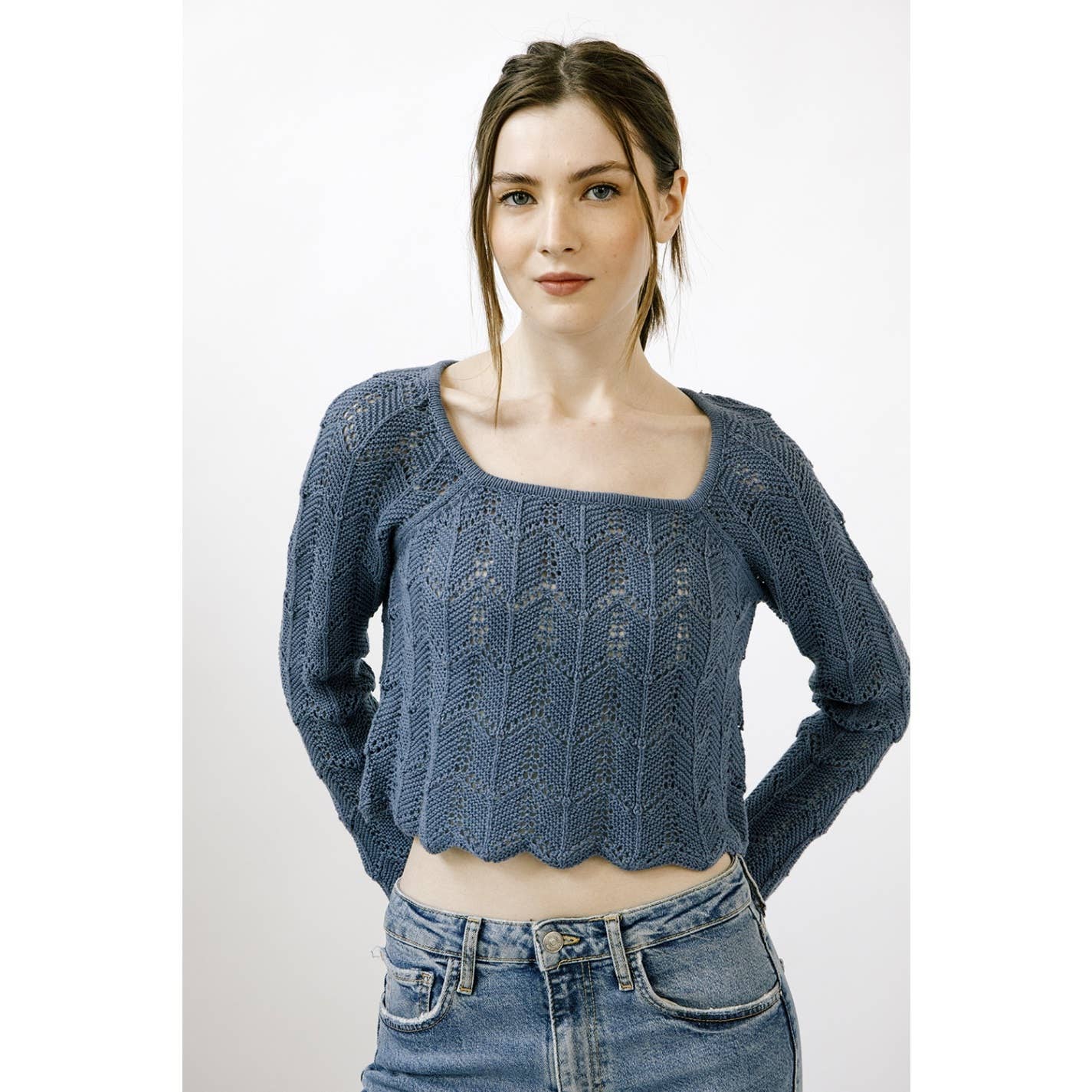 STORIA EVERGREEN CROCHET KNIT TOP