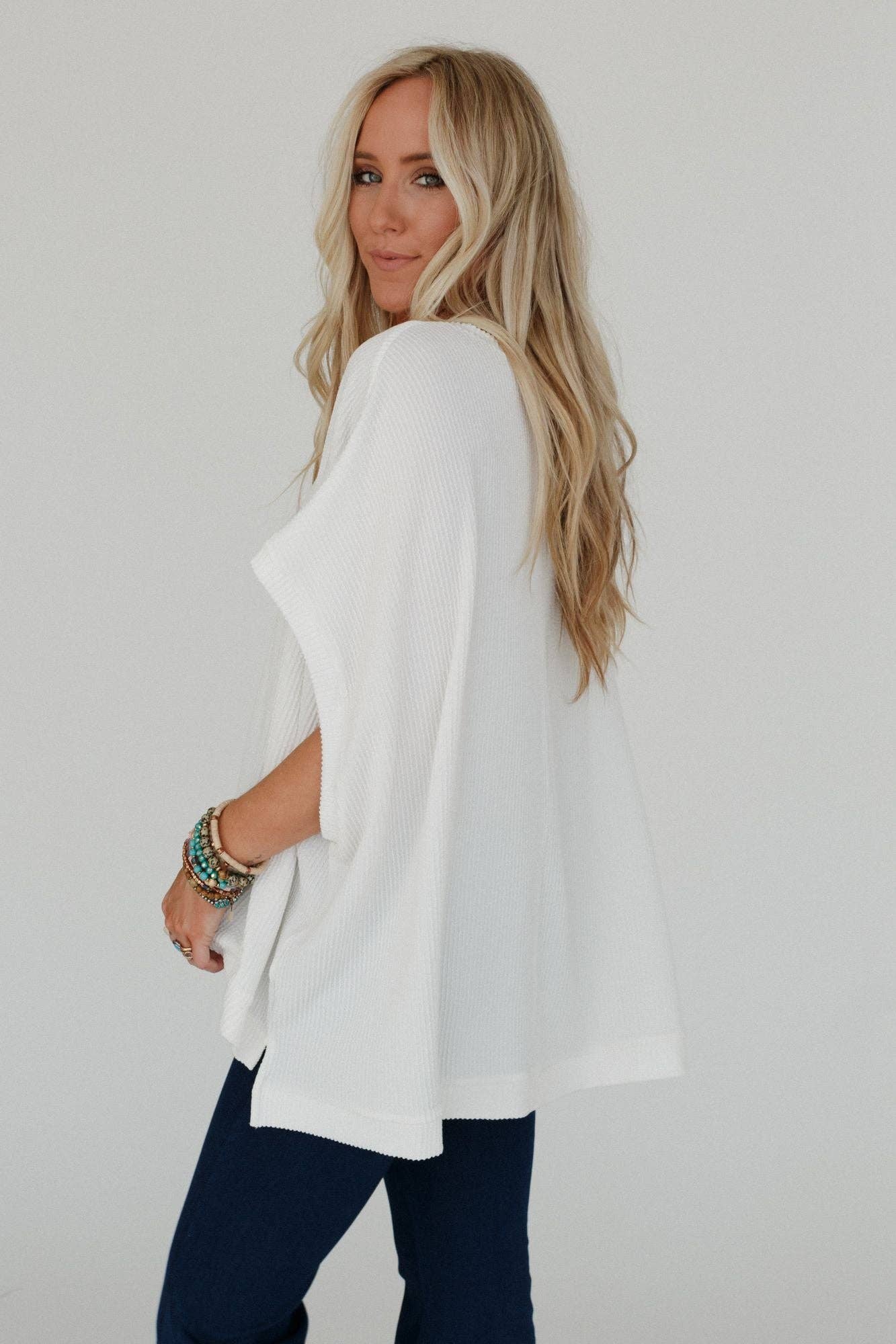Three Bird Nest Moon Glow Texture Knit Top - Off White