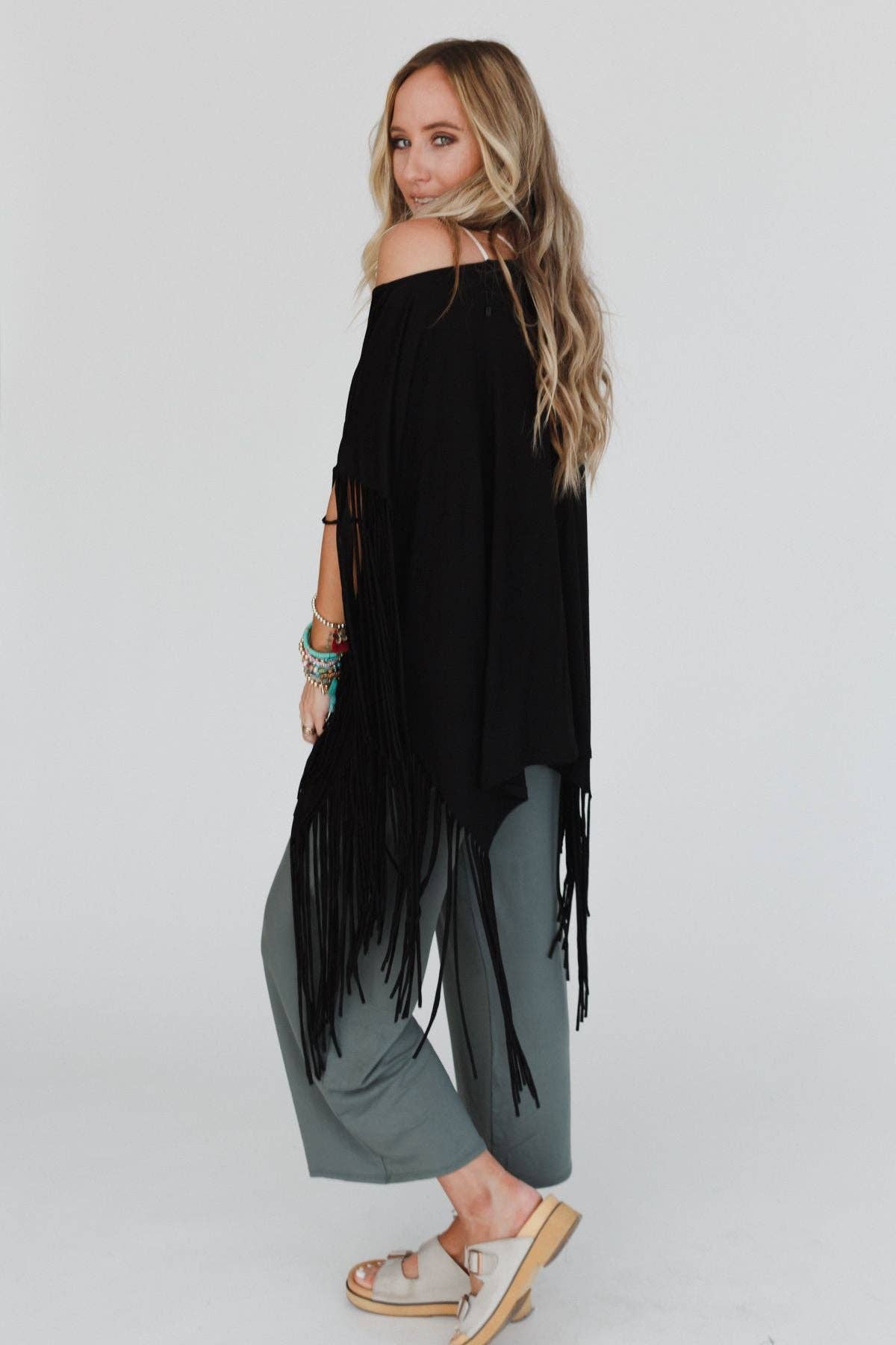 Three Bird Nest SHOWSTOPPER FRINGE TOP - BLACK
