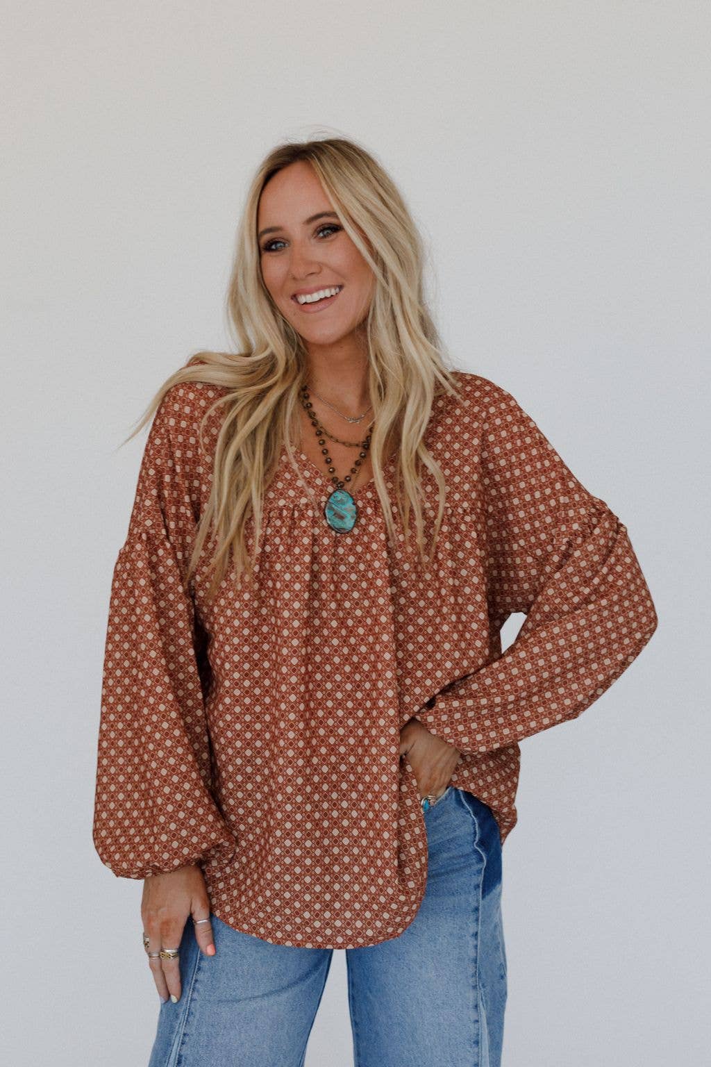 Three Bird Nest Kendrix Printed Top - Ginger