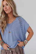 Three Bird Nest Camden Lace V Neck Top - Denim