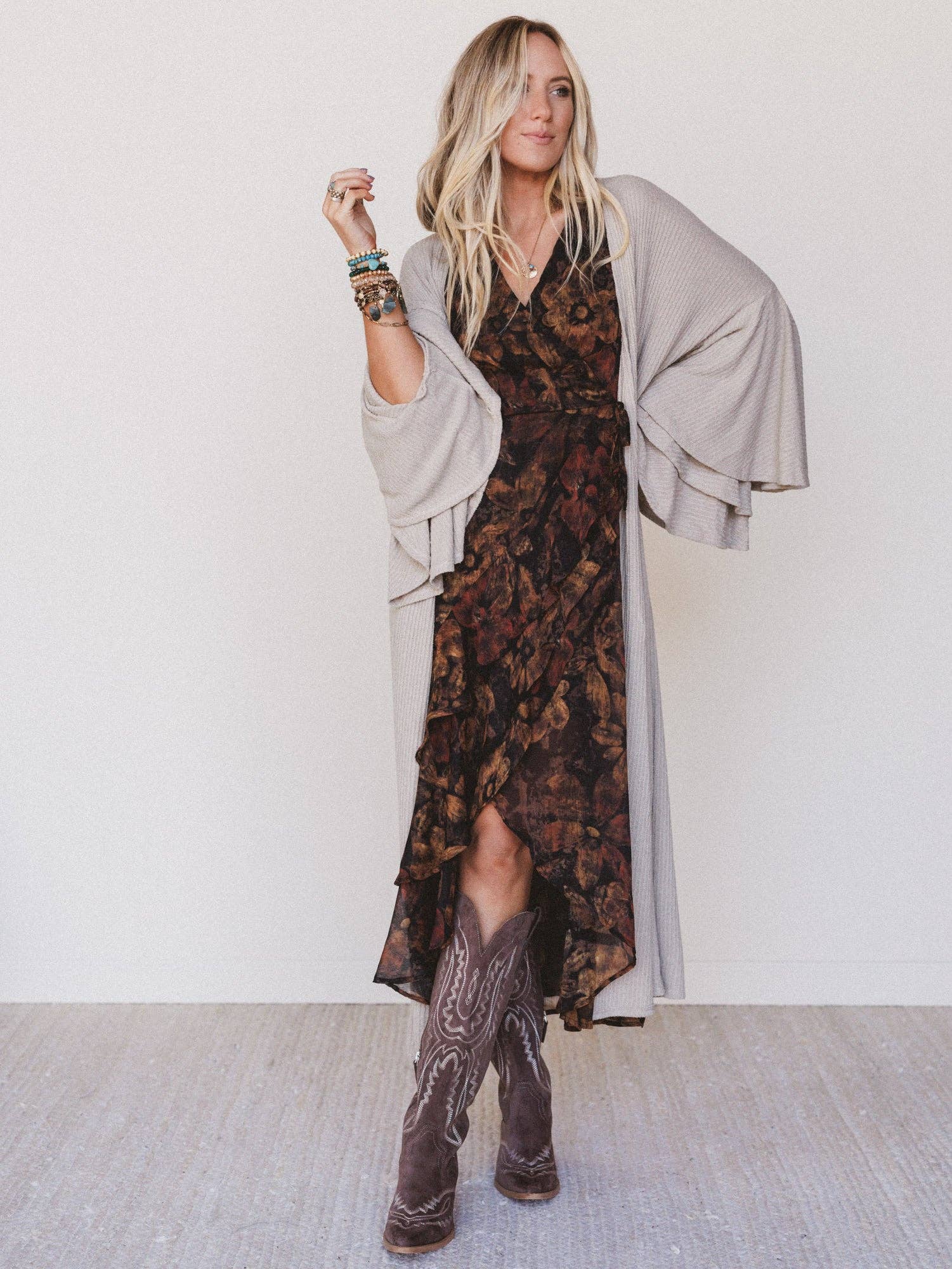 Three Bird Nest Radiant Ruffles Duster Cardigan - Taupe