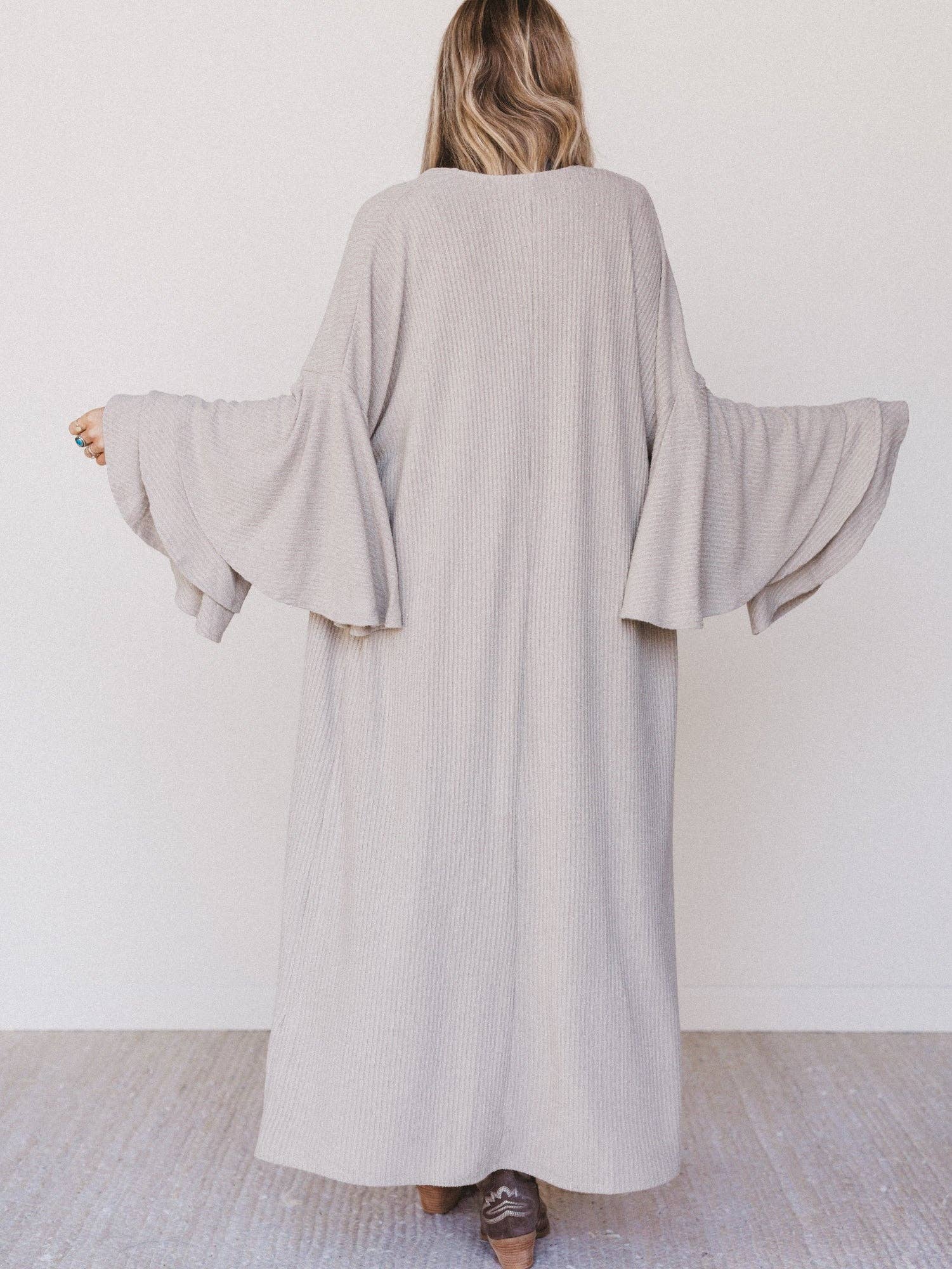 Three Bird Nest Radiant Ruffles Duster Cardigan - Taupe