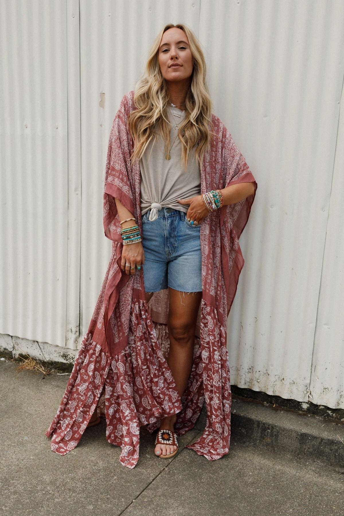 Three Bird Nest Paisley Tapestry Free Flow Duster - Wine